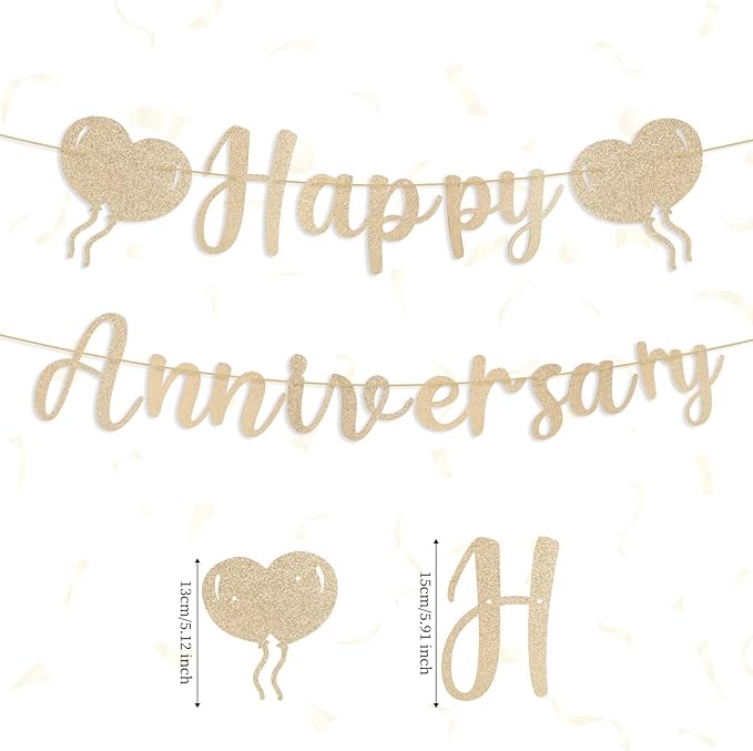 Happy Anniversary Banner, Champagne Gold Anniversary Banner Romantic Balloon Garland Decorations Sign for Bedroom Wedding Party