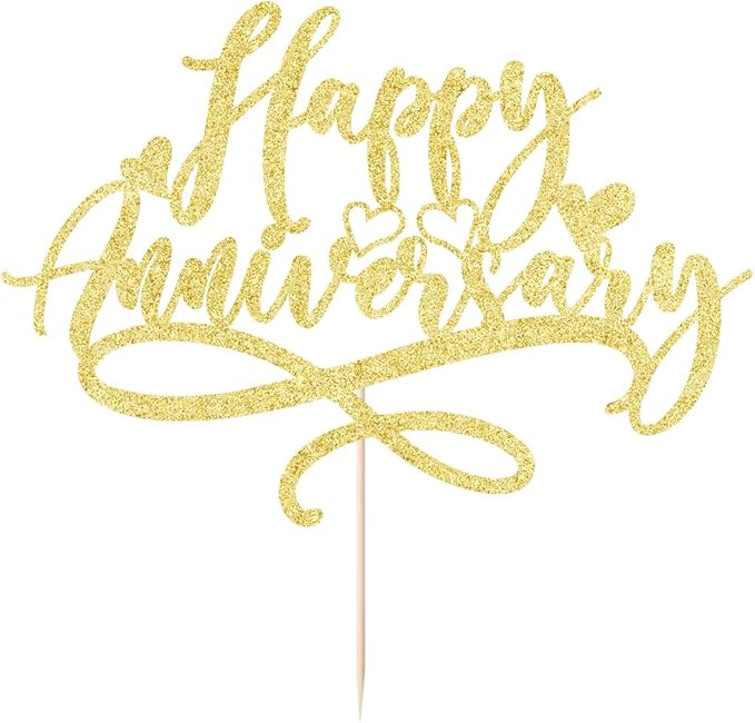 Happy Anniversary Cake Topper, celebrate Company Wedding Birthday Party Decoration Gold Glitter(Anniversary)