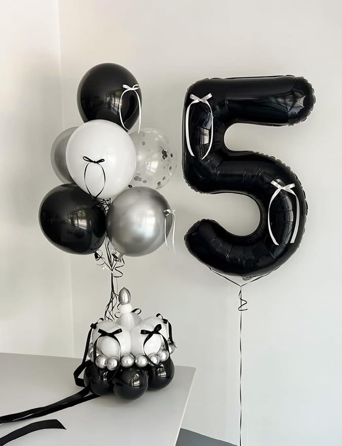 Black Number 5 Balloons – 40 Inch Giant Foil Number Balloon, Black Number Balloon for Men Women Boys Girls Birthday Graduation Anniversary Party Decorations