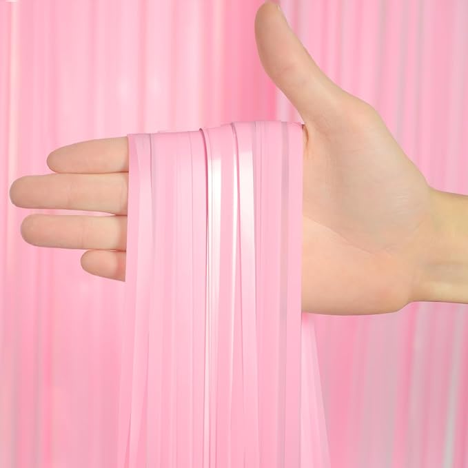 Pastel Pink Tinsel Curtain Backdrop, 3.28 x 8ft Extra Long Macaron Pink Foil Fringe Curtain with Extra Backup Tape, Party Decoration for Easter, Birthday & Photo Booth, 2 Pack