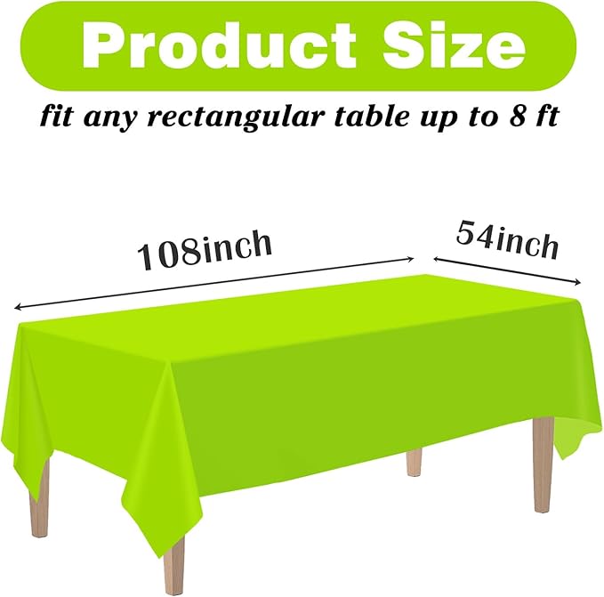 Kopokita 2PCS Lime Green Plastic Tablecloths 54 x 108 Inch, Disposable Table Cloths Rectangle Party Table Covers