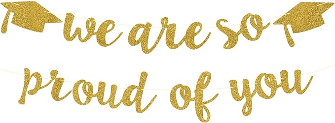 2026 Graduation Decorations Pre-Strung Blingbling We Are So Proud of You Banner Glitter Graduation Garland for Class of 2026 High School College Grad Party (Golden)