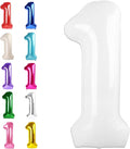White Number 1 Balloon 40 inch, Number 1 Birthday Balloons for Boy Girl, White Foil One Balloon for 1st 10 11 12 16 18 Birthday Party, Anniversary Celebration Numbers Decorations
