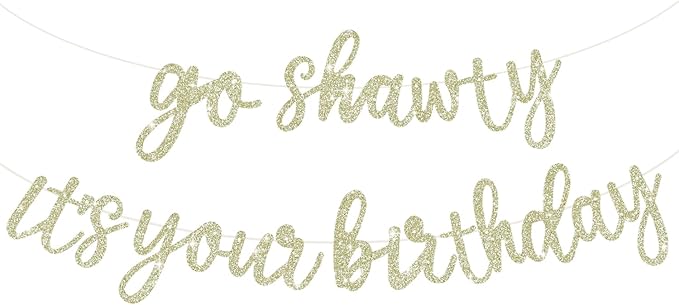 BEISHIDA Light Gold Go Shawty It's Your Birthday Banner - NO DIY - Hip Hop Theme Glitter Happy Birthday Banner - Pre-Strung - Black Rap Theme Happy Birthday Sign for Man Women birthday Party Supply