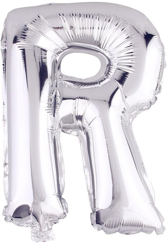 Glanzzeit 16 Inch Silver Foil Balloons Letters A to Z Numbers 0 to 9 for Prom Wedding Birthday Party Decor (Letter R)