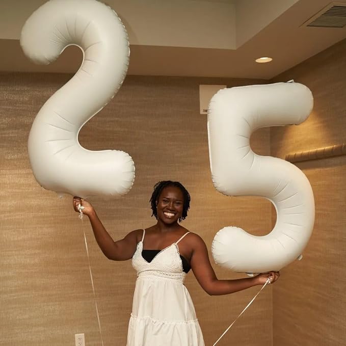 25 Balloon Number, Cream Number 25th Birthday Balloons 40 Inch, 25 or 52 Years Old Cream Birthday Decorations for Men Women, 25th Anniversary Decorations