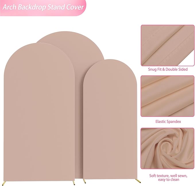 Wokceer Wedding Arch Cover (7.2FT, 6.6FT, 6FT) Set of 3 Spandex Fitted Wedding Arch Stand Covers for Round Top Chiara Arch Backdrop Stands Cover for Birthday Party Ceremony Banquet Decor Nude