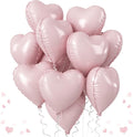 Baby Pink Heart Balloons, 18 Inch Pink Heart Balloons, 12Pcs Large Pearl Pink Heart Shape Foil Balloons, Pastel Pink Helium Foil Balloons for Boho Girls Women Birthday Wedding Baby Shower Valentines