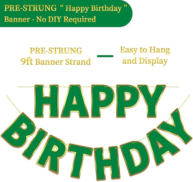 Happy Birthday Banner - 9ft Pre-Strung Happy Birthday Sign for Women, Men, Girls, Boys - No DIY Birthday Decorations & Party Supplies(Green)