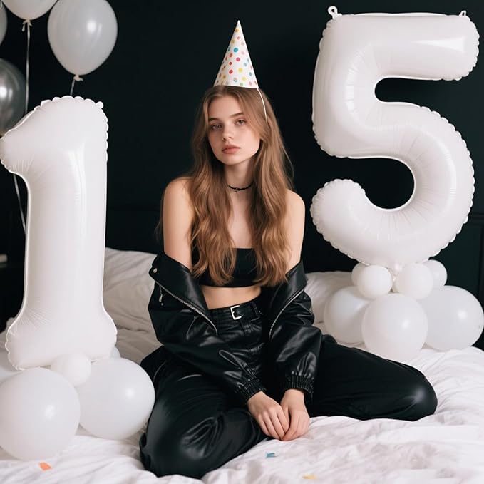 40 Inch White Number 15 Digital Balloon,Jumbo Mylar Foil Helium Balloon for 15 Balloons for Birthday Party,Wedding Anniversary Party Decorations