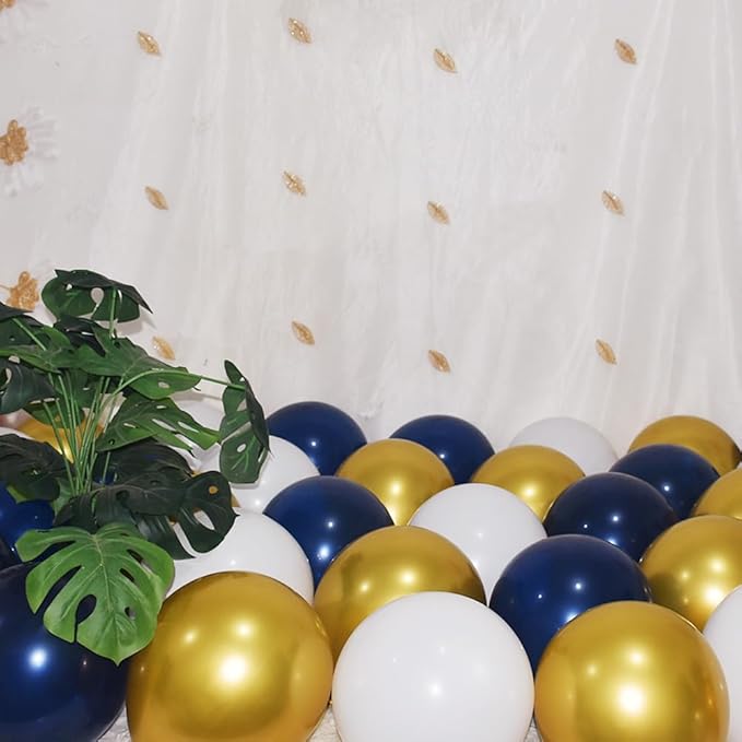 200 Pcs Navy Blue Gold and White Balloons 12 Inch Latex Metallic Chrome Balloon Arch Garland Kit for Birthday Wedding Bridal Baby Shower Supplies Graduation Party Decorations