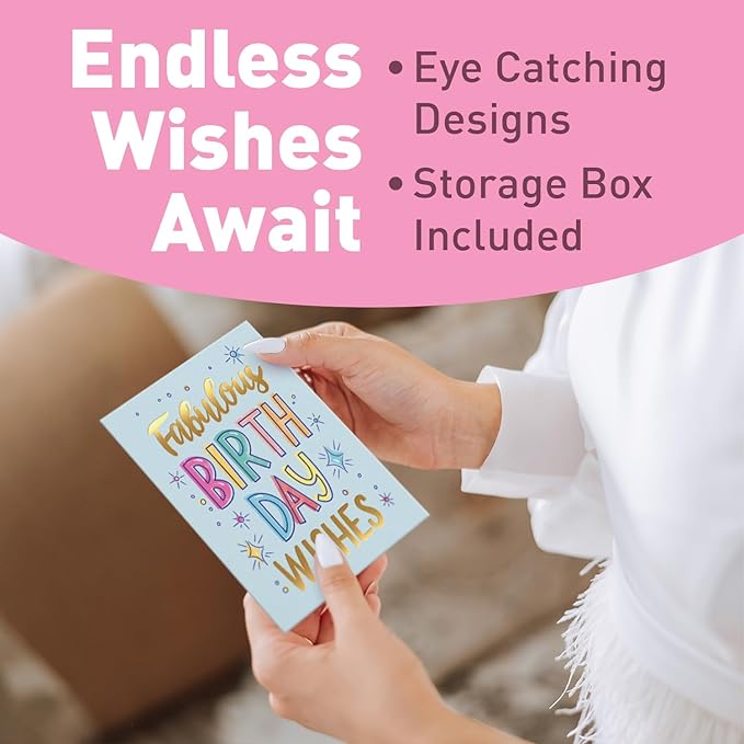 S&O Box of Happy Birthday Cards with Envelopes - 100 Unique Memorable Birthday Cards with Envelopes - Colorful Important Day Notes Bulk for Office & Home - Assorted Occasion Greetings - 4x5.5”