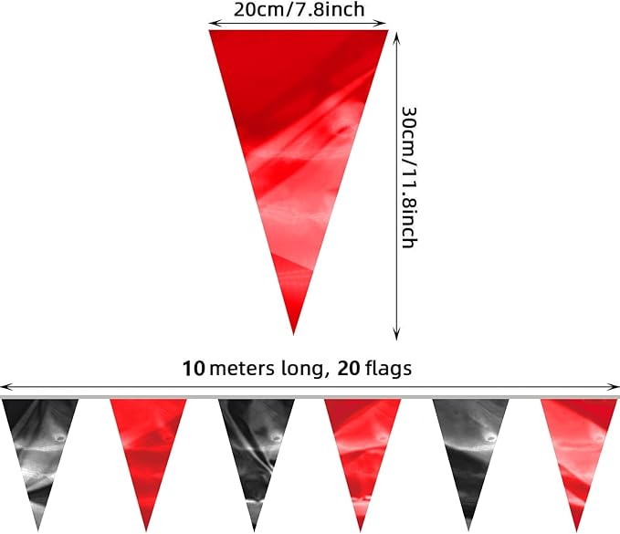 32.8FT Red Black Glitter Triangle Pennant Banner Flag Metallic Bunting Outdoor Garland for Christmas Graduation Bachelorette Anniversary Engagement Wedding Anniversary Casino Party Decorations Decor
