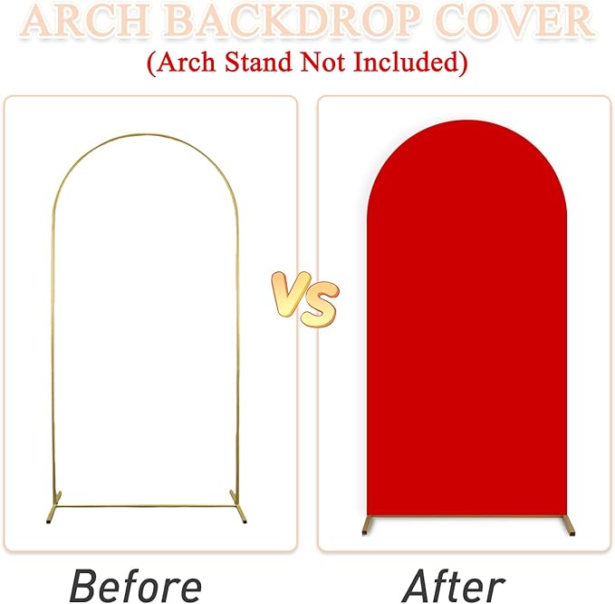 Set of 2 Wedding Arch Cover 7.2ft 6ft Red Chiara Backdrop Cover Spandex Arched Backdrop Stand Covers Balloon Arches Covers Stretchy Backdrops for Baby Shower Birthday Party Decor