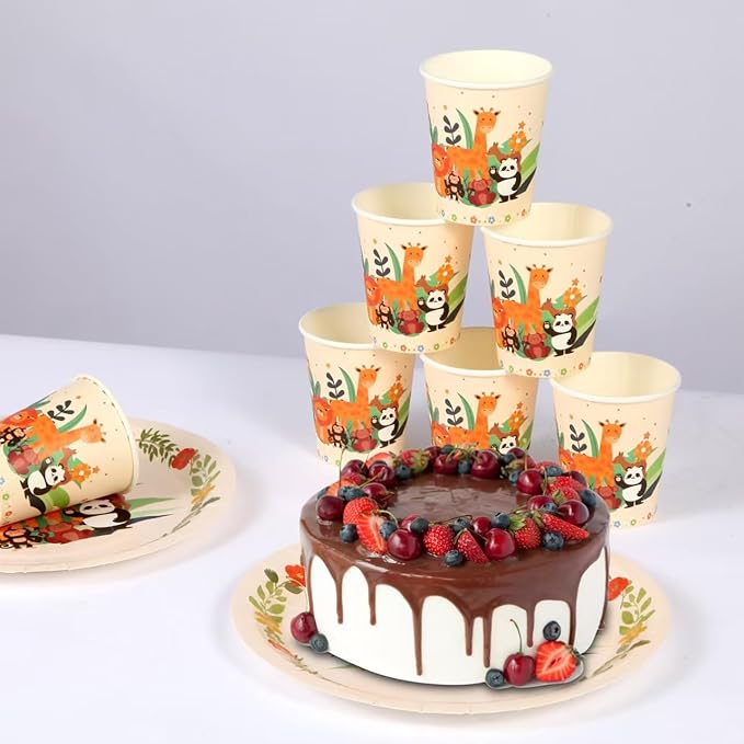 175 PCS Jungle Party Plate Set, Animal Theme Party Decorations, Wildlife Theme Disposable Tableware Set, Kids Birthday Plate Decorations. (25 guests)