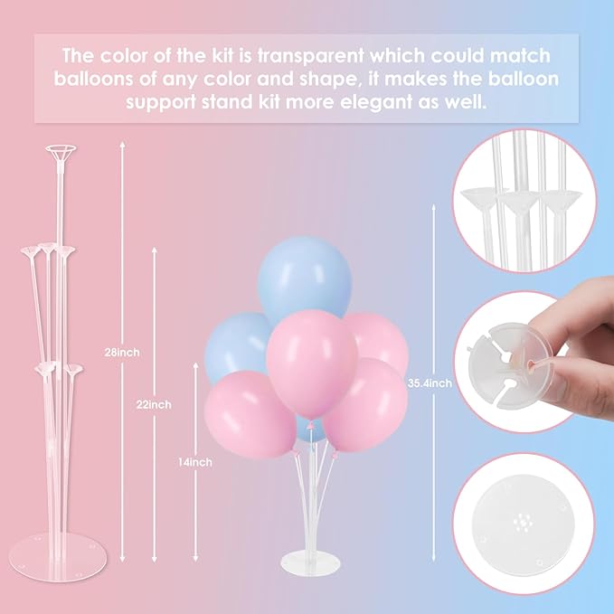 4 Sets Balloon Stand Kit, Balloon Sticks Holder with Blue and Pink Balloons for Table Centerpiece Gender Reveal Birthday Boys Girls Party Decorations(Blue and Pink)