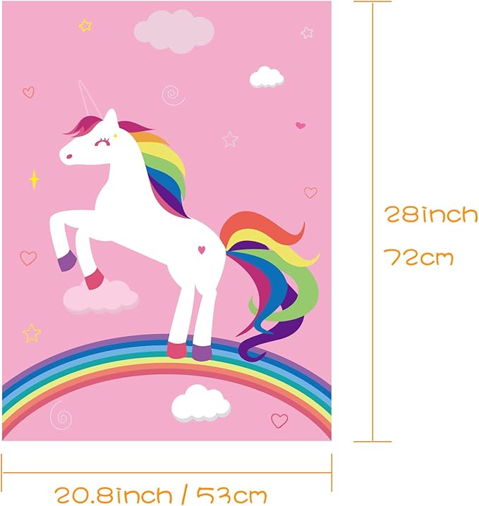 FEPITO Birthday Party Game for Kids Pin The Horn on Unicorn-Game Poster with 24 Horn Stickers Pin The Tail Game for Girl Unicorn-Birthday Rainbow Party Favors Supplies Wall Home Room Decorations