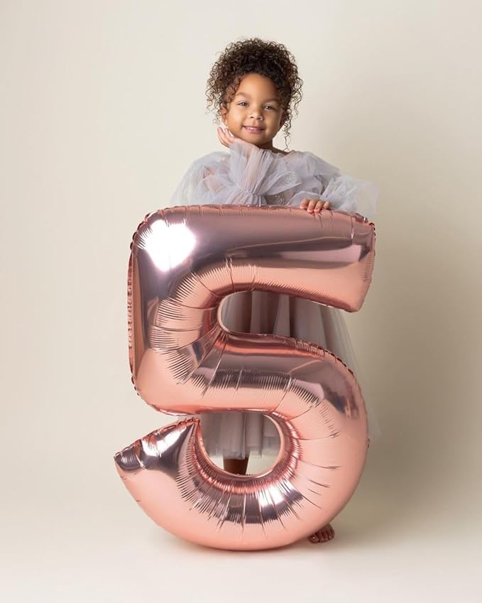Number 5 Balloons 40 Inch Foil Balloons for Boys And Girls, Rose Gold Numbers Balloon for 5, 15, 25, 50 Birthday Party Decoration, Anniversary, Wedding, Single Supplies