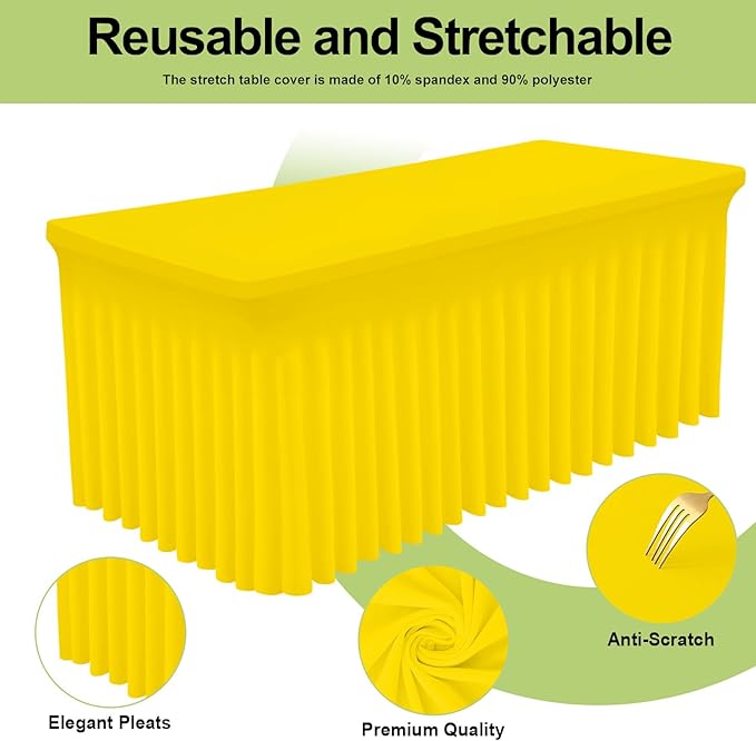 Smiry Spandex Tablecloth, Elastic Fitted Stretch Tablecloth for 6FT Rectangle Tables, Waterproof Washable Table Cover Skirt for Outdoor, Wedding, Banquet & Parties (Yellow, 72Lx30Wx30H Inch)