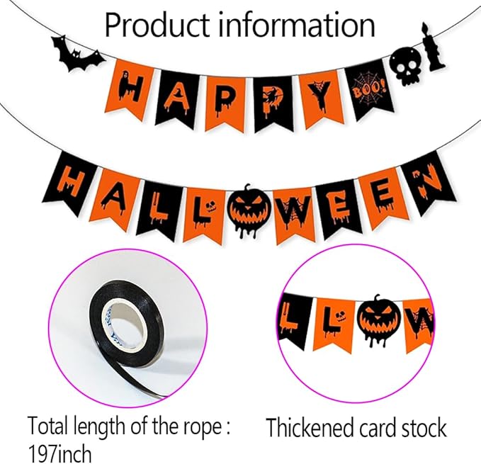 Happy Halloween Banner for Halloween outdoor Indoor Party Decorations Horror Birthday Party Decor Supplies for Home Yard Garage Front Wall Doo Decoration Banner