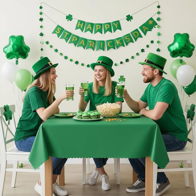 6 Pack St Patrick's Day Tablecloth, 54 x 108 Inch Plastic Green Tablecloths Disposable Green Table Cloth for Rectangle St Patricks Day Decorations, Waterproof Table Cover for Wedding Anniversary Party