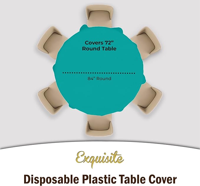 Exquisite Party Solids 6-Pack Premium Plastic Tablecloth 84in. Round Plastic Table Cover - Teal