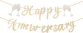 Happy Anniversary Banner, Pre-Strung Glitter Anniversary with Champagne Gold Wine Glass Design for Wedding Party & Celebration Decorations (Champagne Gold)
