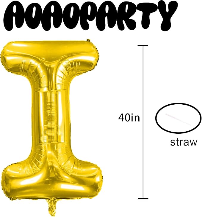 Letter Balloons 40Inch Large Giant big Foil Mylar Gold Balloons I for Birthday Party Decorations