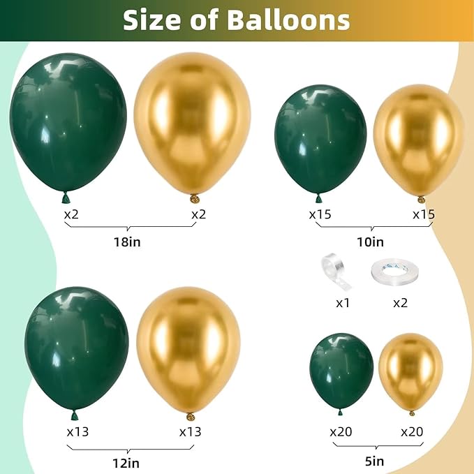 Green and Gold Balloon Arch Garland Kit, Metallic Gold and Latex Dark Green Balloons Different Sizes 18/12/10/5 inch for Wedding Birthday Graduation Anniversary Jungle Safari Themed Party Decorations