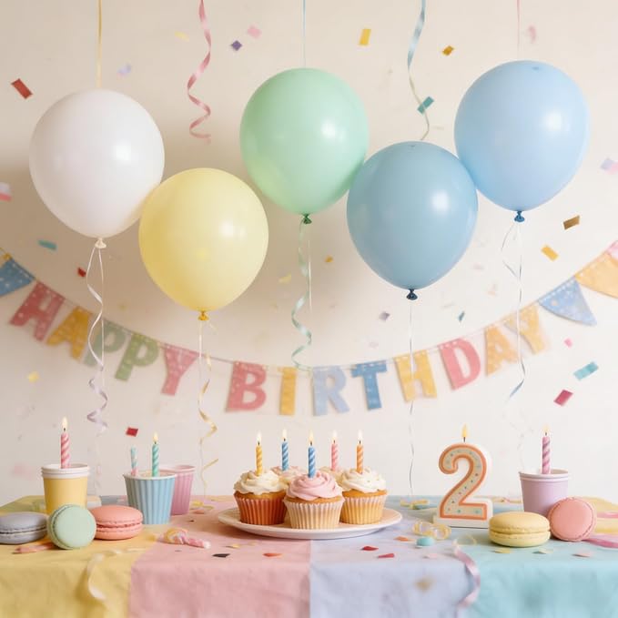 Blue and Green Balloons, Baby Shower Balloons 50Pcs 12 Inch Pastel Light Green White Baby Blue Yellow for Kid Boy First 1st Birthday Decorations Party Blue and White Baby Shower Supplies