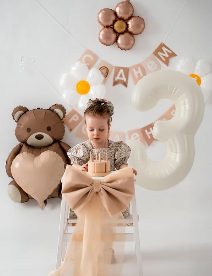 Cream Number 3 Balloons – 40 Inch Giant Foil Number Balloon, Light Cream Number Balloon for Birthday Anniversary Baby Shower Party Decorations
