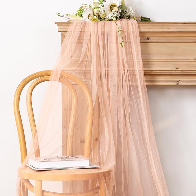 Socomi Peach Cheesecloth Table Runner Tulle Gauze Cheese clothBoho Rustic 120 inch 10FT Runner for Wedding Party Baby Shower Birthday Holiday Decorations 1pc