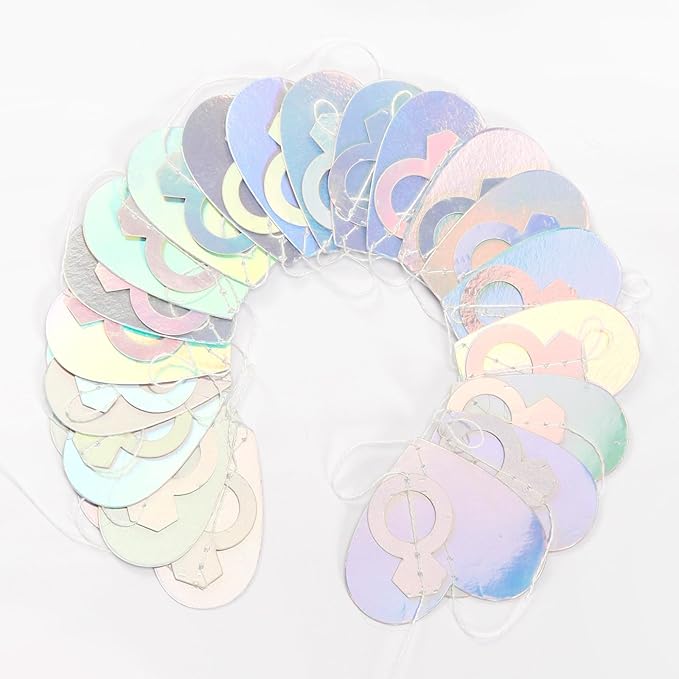 Engagement Bachelorette Party-Decorations Iridescent Heart-Ring Garland - 52Ft Holographic Disco Wedding Paper Streamers Banner,Valentines Day Galentines Proposal Decor Lasting Surprise