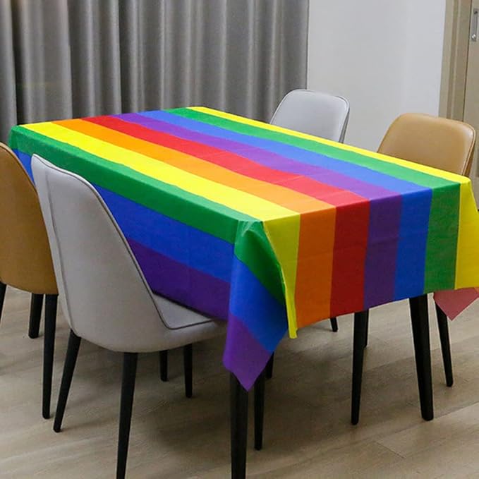 Pride Rainbow Tablecloth, 3 Pack Disposable Table Covers, 54" x 108" Plastic Table Cloth for Rectangle Tables for Wedding, Party, Banquet, Burgunday