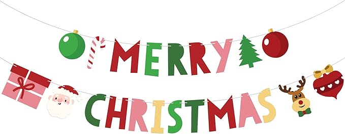 KatchOn, Colorful Merry Christmas Banner - 10 Feet, No DIY | Merry Christmas Decorations Outdoor, Indoor | Red Xmas Decorations | Hanging Garland Decoration for Home Wall Mantle Fireplace Party