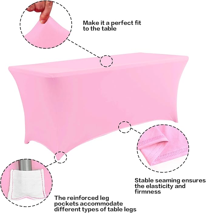 IVAPUPU 2 Pack 6FT Table Cloth for Rectangular Fitted Events Stretch Pink Table Covers Washable Spandex Spring Easter Tablecloth Protector for Party, Wedding, Cocktail, Banquet, Festival