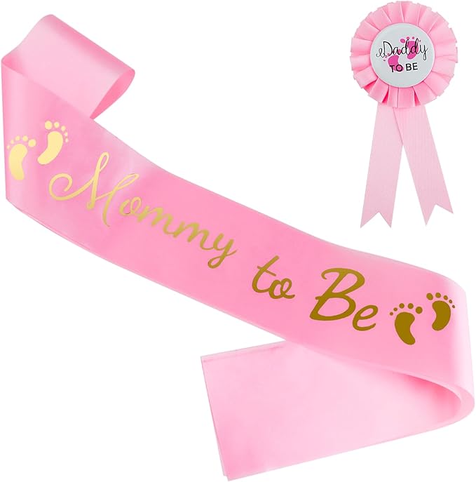 2 Pcs Baby Shower Decorations, Mommy to Be Sash and Daddy to Be Badge Set, It's a Themed Party Supplies for Baby Shower and Gender Reveal Decoracion (Pink 2 Pcs)
