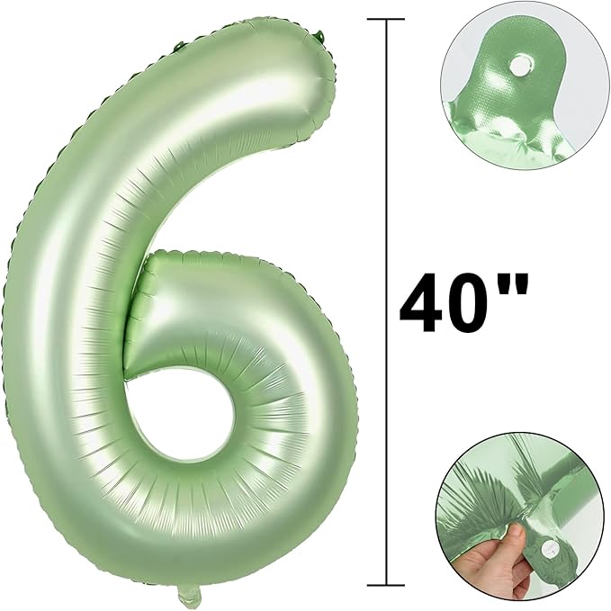 40 Inch Olive Green Balloon Number 6 Balloon,6 Foil Mylar Helium Large Digital Balloon Birthday Numbers Jumbo Balloons 16th or 61st Anniversary Party Decorations Supplies