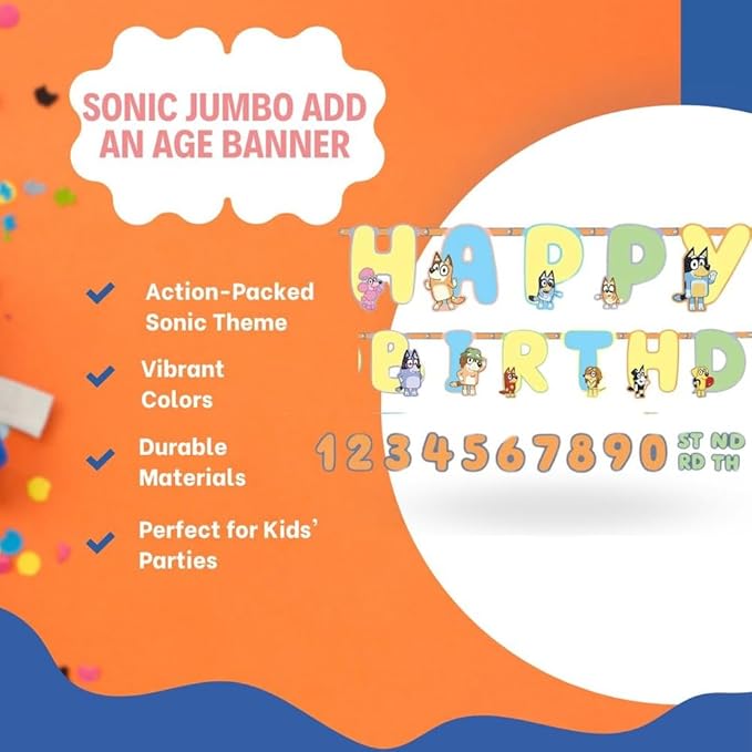 Bluey Multicolor Jumbo Add An Age Paper Letter Banner - 10" x 10.5' (Pack Of 1) - Perfect For Birthday Parties & Celebrations