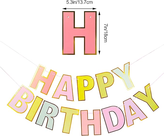 MEETINGU Rainbow Happy Birthday Banner, Colour Rainbow Birthday Party Decorations Color Birthday Sign Colour Happy Birthday Decorations Birthday Party Supplies for Boys Girls Kids Baby Adults (Macaron)