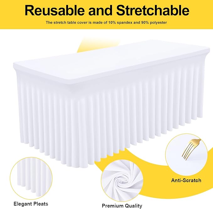 Smiry Spandex Tablecloth, Elastic Fitted Stretch Tablecloth for 3FT Rectangle Tables, Waterproof Washable Table Cover Skirt for Outdoor, Wedding, Banquet & Parties (White, 36Lx36Wx30H Inch)