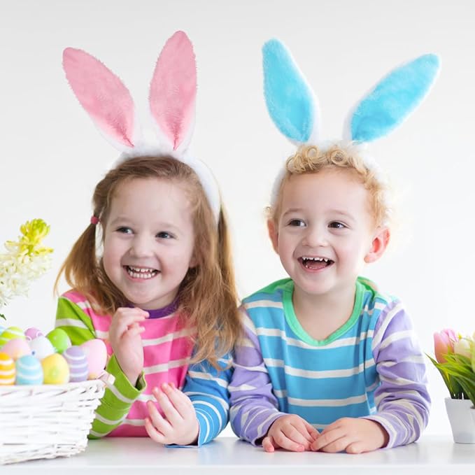 CCINEE 12pcs Easter Bunny Ears Headbands, Plush Rabbit Ear Hairbands for Kid's Easter Treat Gifts Birthday Holiday Costume Party Favors