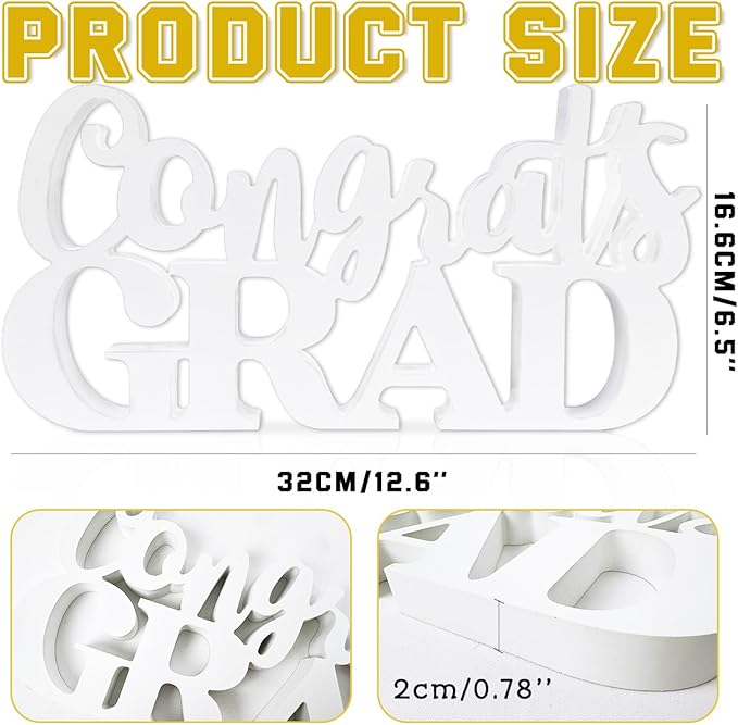 2026 Graduation Party Decorations Congrats Grad Sign White Wooden Table Centerpieces Class of 2026 Photo Booth Props for Graduation Party Decorations Supplies