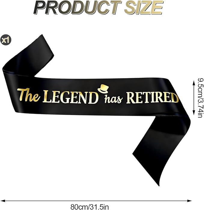 meleg otthon The Legend has Retired Sash, Black and Gold Foil Retirement Sash with Oversized Safety Pin for Men, Suitable for Retirement Party, Events and Decorations