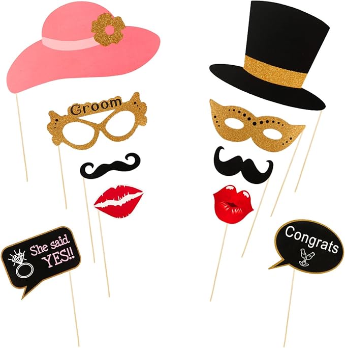 60Pcs Wedding Photo Booth Props, Wedding Props for Photos Bachelorette Weddings Shower Party Decorations