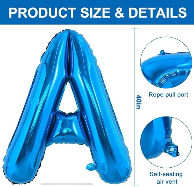 TONIFUL 40 Inch Large Blue Letter A Balloons Giant Alphabet Letter Balloons,Foil Mylar Big Balloons for 2026 Graduation Birthday Party Anniversary New Year Graduation Supplies Decorations