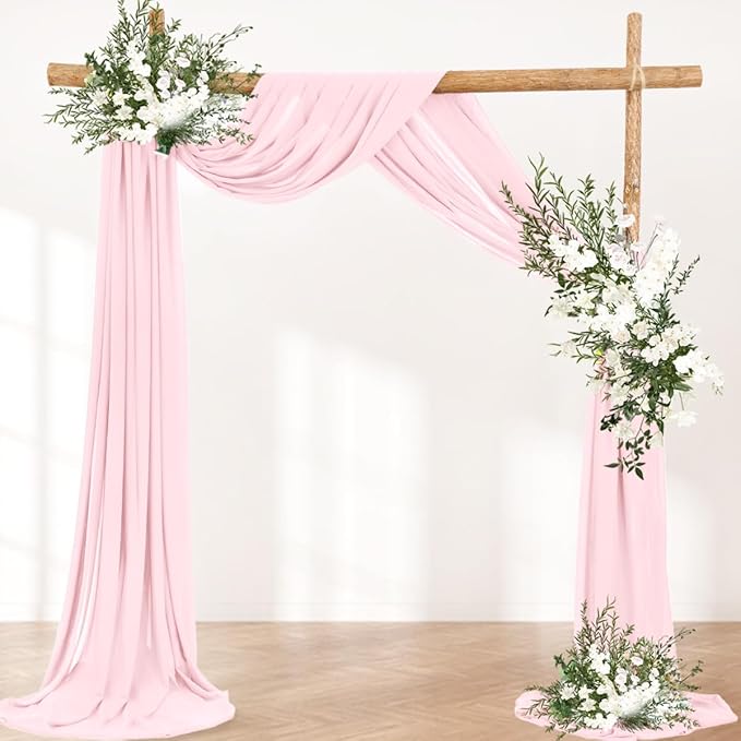 Wedding Arch Draping Fabric 30'' x 18FT Sheer Chiffon Arch Drape Backdrop 1 Panel Blushing Pink Drape for Easter Baby Shower Photo Booth Church Decor Birthday Party Outdoor Decoration