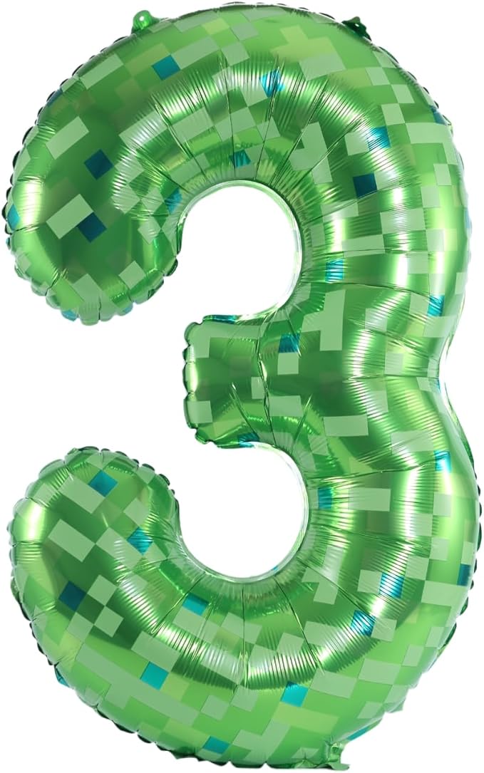 40 Inch Large Foil Helium Number Balloon Birthday Wedding Party 0-9 (Green Pixel, 3)