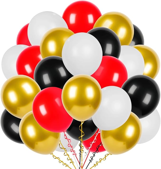 400 Pcs Black White Gold and Red 12 Inch Bulk Latex Assorted Color Balloons for Casino Theme Birthday Weddings Party Decorations
