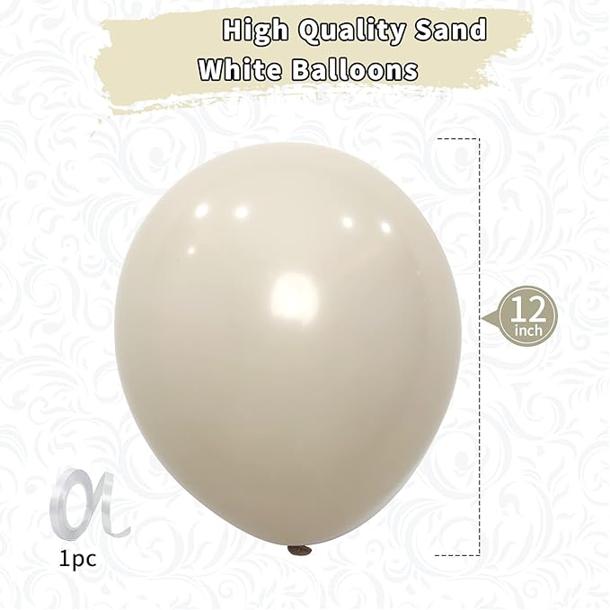 White Sand Balloons 12inch, 62pcs Nude White Latex Balloons, Matte Off White Cream Beige Balloon for Party Decorations Supplies or Arch Decor, Helium Balloons for Birthday, Wedding, Baby Shower